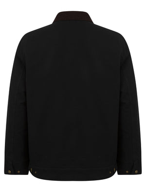 Tapko Lightly Padded Canvas Casual Harrington Bomber Jacket with Corduroy Collar in Jet Black - Tokyo Laundry