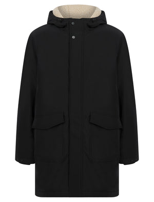 Tameron Borg Fleece Lined Parka Coat with Hood in Jet Black - Tokyo Laundry