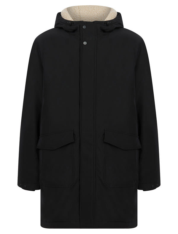 Tameron Borg Fleece Lined Parka Coat with Hood in Jet Black - Tokyo Laundry
