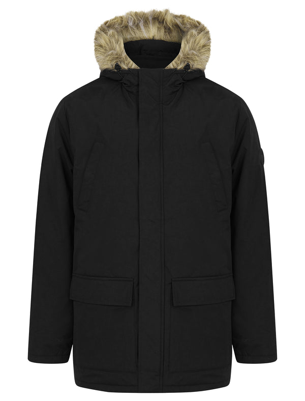 Takashi Multi-Pocket Padded Parka Coat with Faux Fur Trim Hood in Black - Tokyo Laundry
