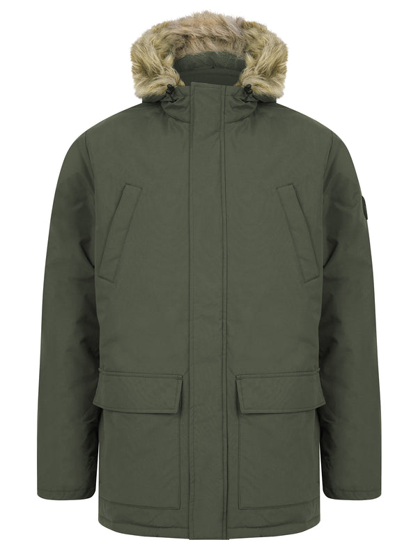 Takashi Multi-Pocket Padded Parka Coat with Faux Fur Trim Hood in Khaki - Tokyo Laundry