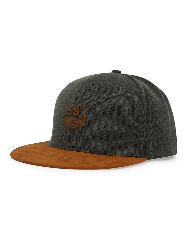 Nordre 6 Panel Herringbone Pattern Cap with Faux Suede Peak In Grey - Tokyo Laundry