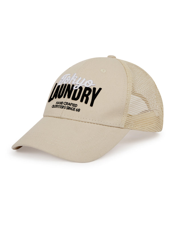 Hanshaughen Mesh Panel Cotton Twill Trucker Cap in Stone - Tokyo Laundry
