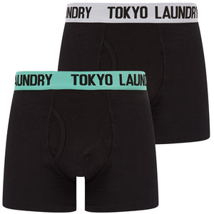 Trader 2 (2 Pack) Boxer Shorts Set in Bright White / Dusty Jade Green - Tokyo Laundry