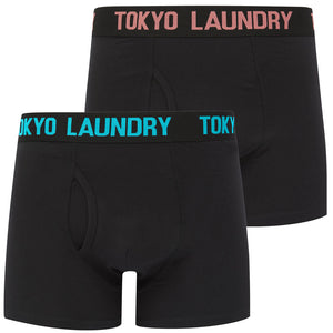 Harland (2 Pack) Boxer Shorts Set in Faded Peach / Blue Atoll - Tokyo Laundry