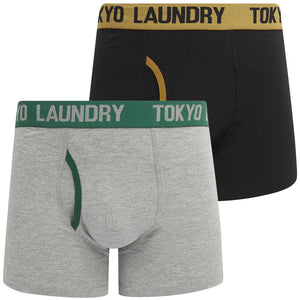 Gavrin (2 Pack) Boxer Shorts Set in Cumin / Posy Green - Tokyo Laundry