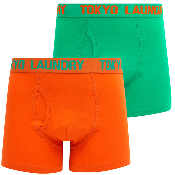 Hillside (2 Pack) Boxer Shorts Set in Deep Green / Orangeade - Tokyo Laundry