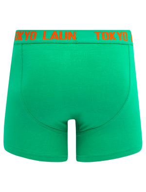 Hillside (2 Pack) Boxer Shorts Set in Deep Green / Orangeade - Tokyo Laundry