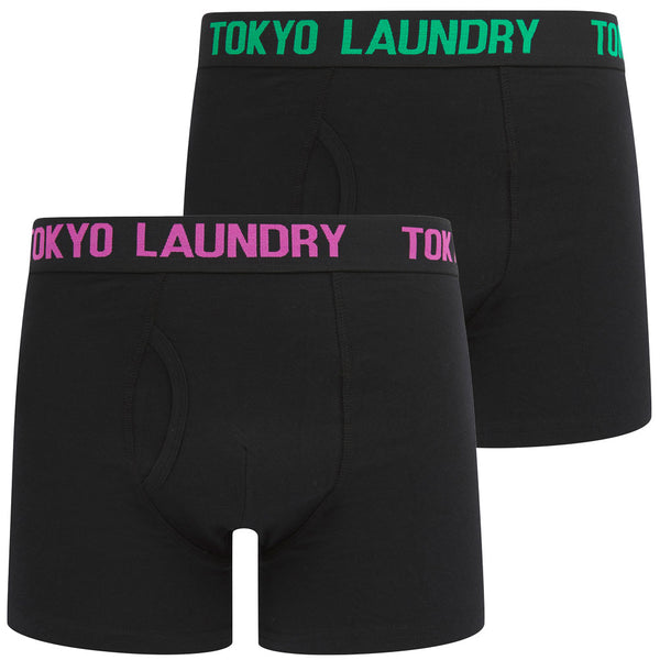 Walkers (2 Pack) Boxer Shorts Set in Deep Green / Raspberry Rose - Tokyo Laundry