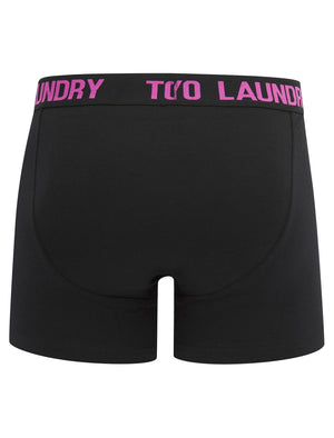 Saunders (2 Pack) Boxer Shorts Set in Deep Green / Raspberry Rose - Tokyo Laundry