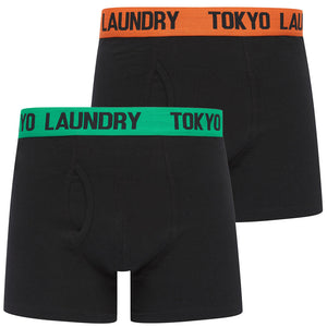 Sadie (2 Pack) Boxer Shorts Set in Orangeade / Deep Green - Tokyo Laundry