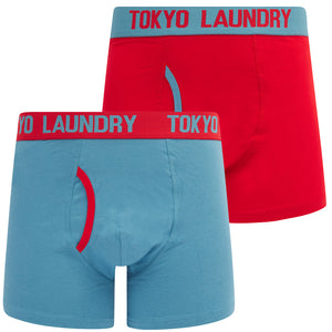 Budworth (2 Pack) Boxer Shorts Set in Chinese Red / Niagara Falls Blue - Tokyo Laundry