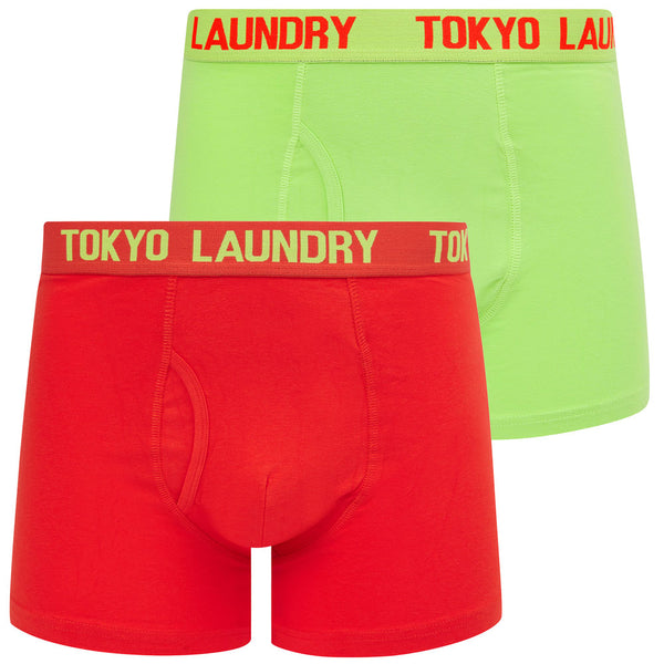 Hillside 2 (2 Pack) Boxer Shorts Set in Opaline Green / Poppy Red - Tokyo Laundry
