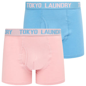 Hillside 2 (2 Pack) Boxer Shorts Set in Blissful Blue / Pink Nectar - Tokyo Laundry