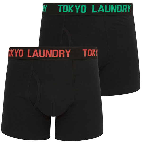 Keamon (2 Pack) Boxer Shorts Set in Simply Green / Hot Coral - Tokyo Laundry