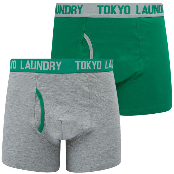 Kyro (2 Pack) Boxer Shorts Set in Light Grey Marl / Bosphorus Green - Tokyo Laundry