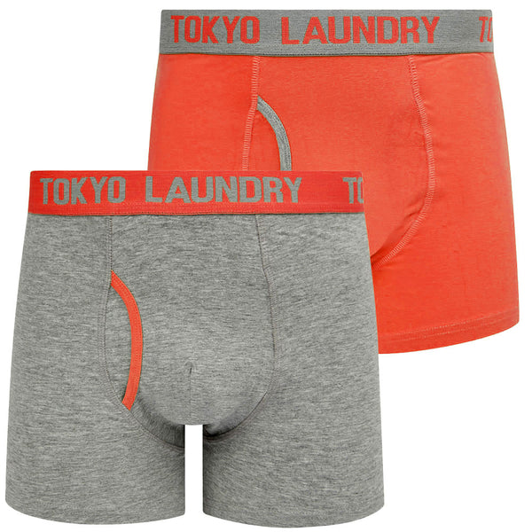 Decan (2 Pack) Boxer Shorts Set in Cayenne / Light Grey Marl - Tokyo Laundry