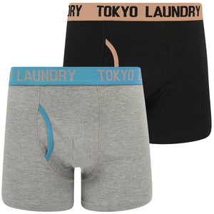 Wilton (2 Pack) Boxer Shorts Set in Peach Amber / Blue Moon - Tokyo Laundry