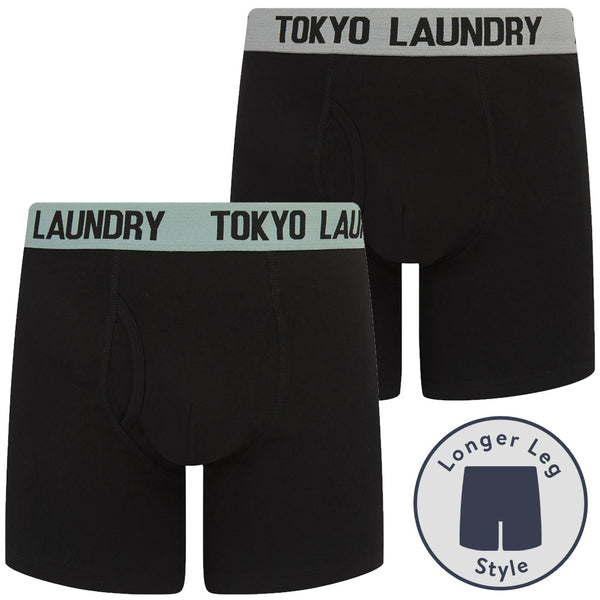 Jack (2 Pack) Long Length Boxer Shorts Set in Light Grey Marl / Jadeite Green - Tokyo Laundry