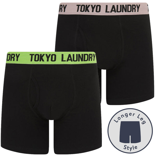 Jack (2 Pack) Long Length Boxer Shorts Set in Veiled Pink / Light Green - Tokyo Laundry
