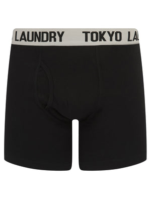 Jack (2 Pack) Long Length Boxer Shorts Set in Jet Stream White / Quiet Harbor Blue - Tokyo Laundry