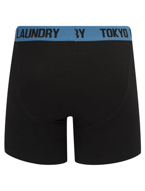 Jack (2 Pack) Long Length Boxer Shorts Set in Jet Stream White / Quiet Harbor Blue - Tokyo Laundry