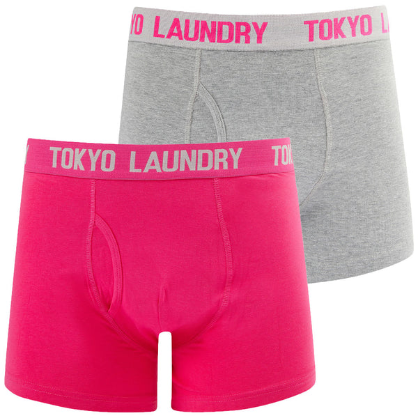 Whiston 2 (2 Pack) Boxer Shorts Set in Light Grey Marl / Fuchsia Pink - Tokyo Laundry