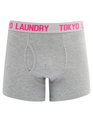 Whiston 2 (2 Pack) Boxer Shorts Set in Light Grey Marl / Fuchsia Pink - Tokyo Laundry