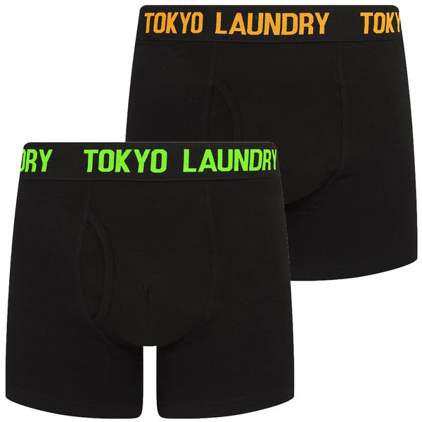 Brooks (2 Pack) Boxer Shorts Set in Blazing Orange / Green Flash - Tokyo Laundry