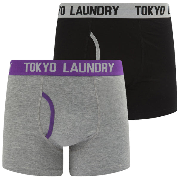 Wansdown (2 Pack) Boxer Shorts Set in Light Grey Marl / Royal Purple - Tokyo Laundry