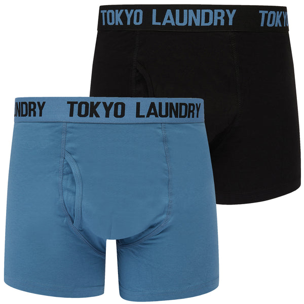 Abbas (2 Pack) Stretch Cotton Boxer Shorts Set in Jet Black / Blue Horizon - Tokyo Laundry