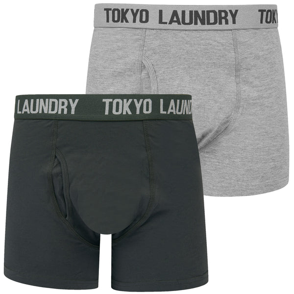 Abbas (2 Pack) Stretch Cotton Boxer Shorts Set in Light Grey Marl / Volcanic Ash - Tokyo Laundry