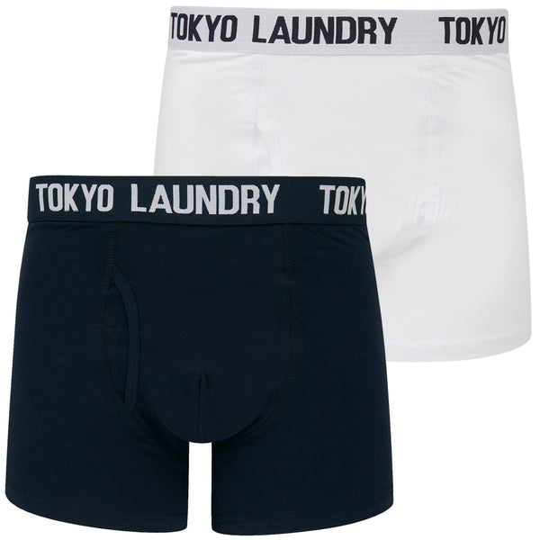 Dayton (2 Pack) Stretch Cotton Boxer Shorts Set in Optic White / Sky Captain Navy - Tokyo Laundry