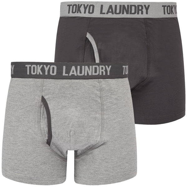Alco (2 Pack) Stretch Cotton Boxer Shorts Set in Light Grey Marl / Pavement Grey - Tokyo Laundry