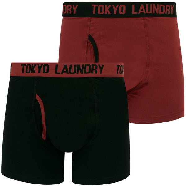 Taio (2 Pack) Stretch Cotton Boxer Shorts Set in Red Pear / Jet Black - Tokyo Laundry