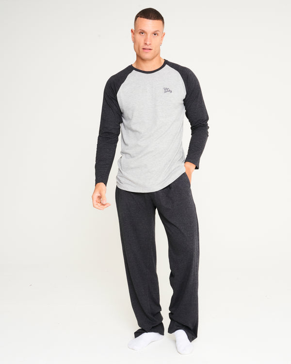 Tudor 2pc Long Sleeve Cotton Lounge Set in Light Grey Marl / Charcoal Marl - Tokyo Laundry
