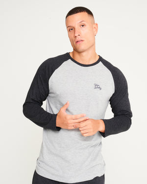 Tudor 2pc Long Sleeve Cotton Lounge Set in Light Grey Marl / Charcoal Marl - Tokyo Laundry