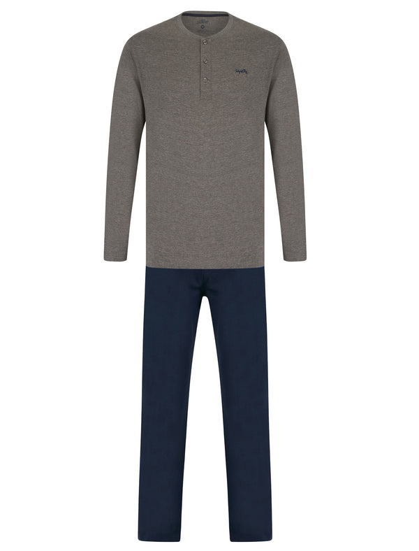 Deen 2pc Long Sleeve Cotton Loungewear Pyjama Set in Mid Grey Marl - Tokyo Laundry