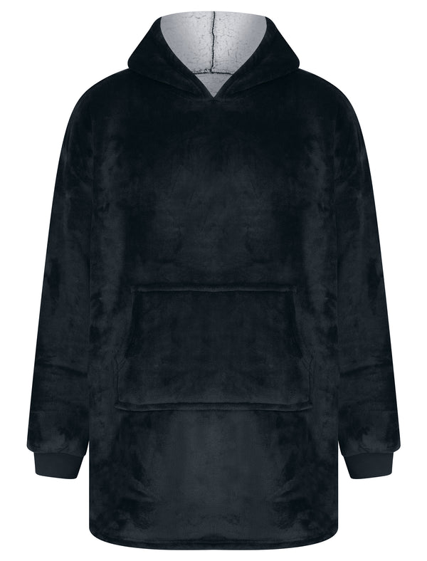 Adult Grizzly Soft Fleece Borg Lined Oversized Hooded Blanket with Pocket in Jet Black  - Tokyo Laundry