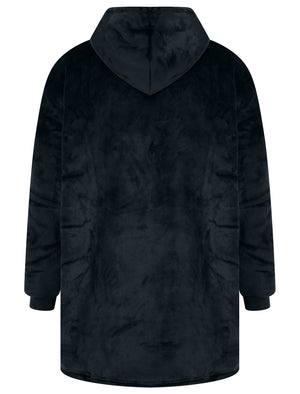 Adult Grizzly Soft Fleece Borg Lined Oversized Hooded Blanket with Pocket in Jet Black  - Tokyo Laundry