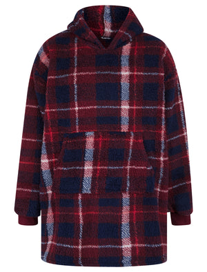 Adult Glenwood Tartan Checked Soft Fleece Borg Lined Oversized Hooded Blanket with Pocket in Peacoat Navy  - Tokyo Laundry