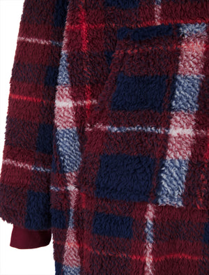 Adult Glenwood Tartan Checked Soft Fleece Borg Lined Oversized Hooded Blanket with Pocket in Peacoat Navy  - Tokyo Laundry