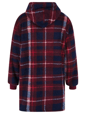 Adult Glenwood Tartan Checked Soft Fleece Borg Lined Oversized Hooded Blanket with Pocket in Peacoat Navy  - Tokyo Laundry