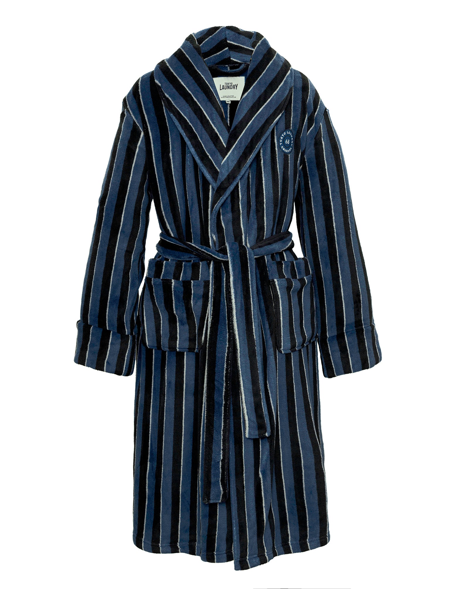 Men's Rhineback Striped Soft Fleece Dressing Gown with Tie Belt in