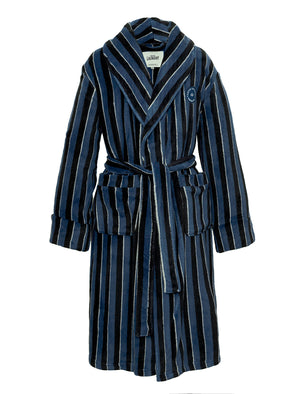 Men's Rhineback Striped Soft Fleece Dressing Gown with Tie Belt in Navy - Tokyo Laundry