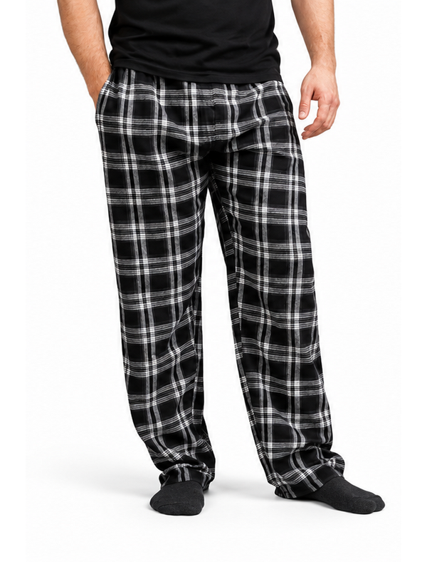 Bennett Brushed Flannel Woven Checked Cotton Lounge Pants in Jet Black  - Tokyo Laundry