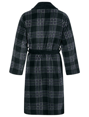 Men's Conrad Plaid Check Design Soft Fleece Dressing Gown in Black - Tokyo Laundry