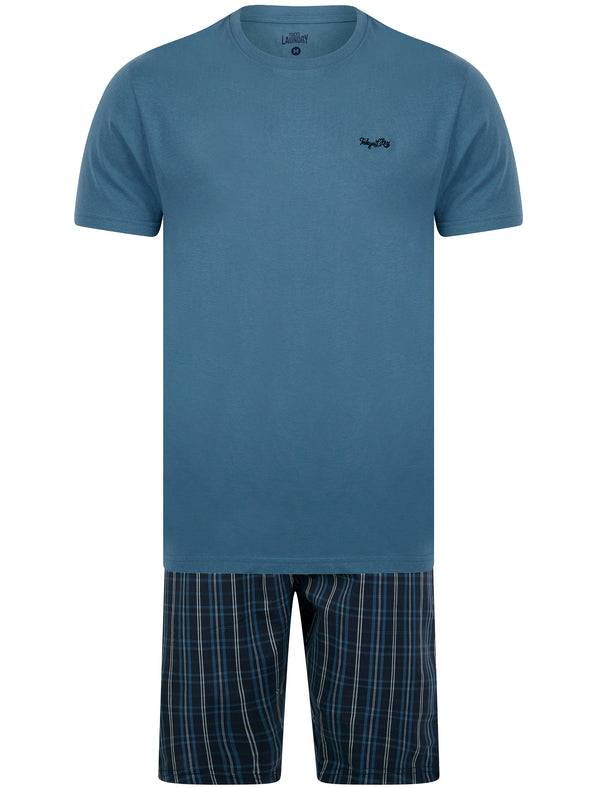 Tengen 2 Piece Jersey Cotton Crew Neck T-Shirt and Check Shorts Lounge Set in Copen Blue - Tokyo Laundry