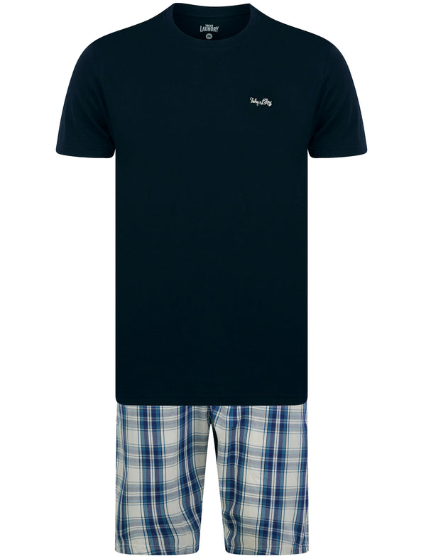 Tengen 2 Piece Jersey Cotton Crew Neck T-Shirt and Check Shorts Lounge Set in Sky Captain Navy - Tokyo Laundry