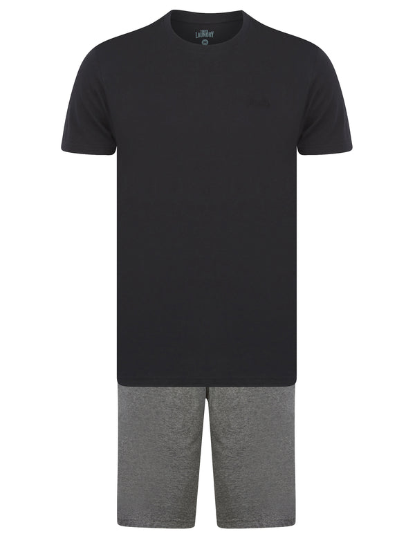 Keir 2 Piece Jersey Cotton Crew Neck T-Shirt and Shorts Lounge Set in Jet Black - Tokyo Laundry